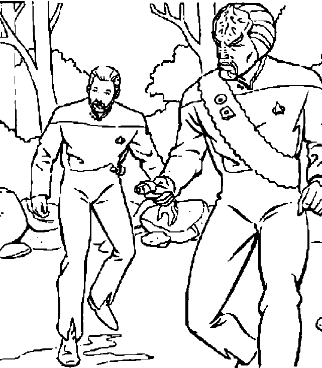 Coloriage de l'équipage de Star Trek explorant l'espace