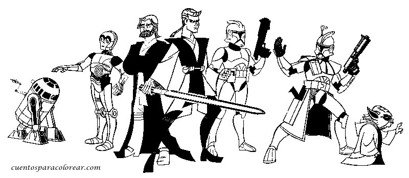Coloriage de scène emblématique de Star Wars avec un vaisseau spatial et des personnages