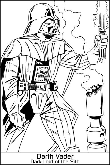 Coloriage de Dark Vador avec son sabre laser dans l'espace