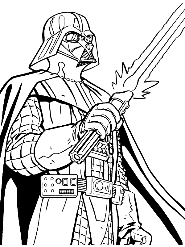 Coloriage de Dark Vador en pleine action avec son sabre laser