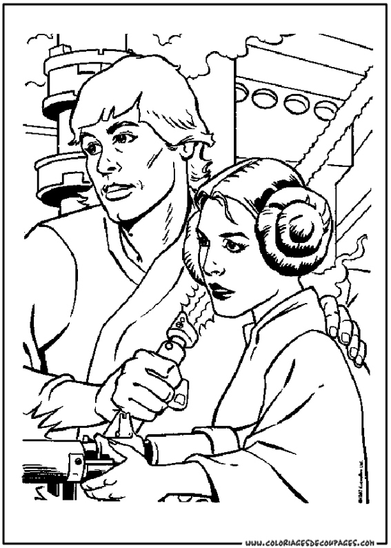 Coloriage d'un vaisseau spatial de Star Wars en plein vol