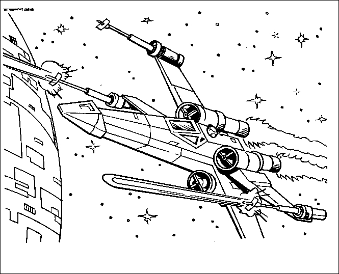 Coloriage de la scène emblématique de Star Wars avec des personnages en action