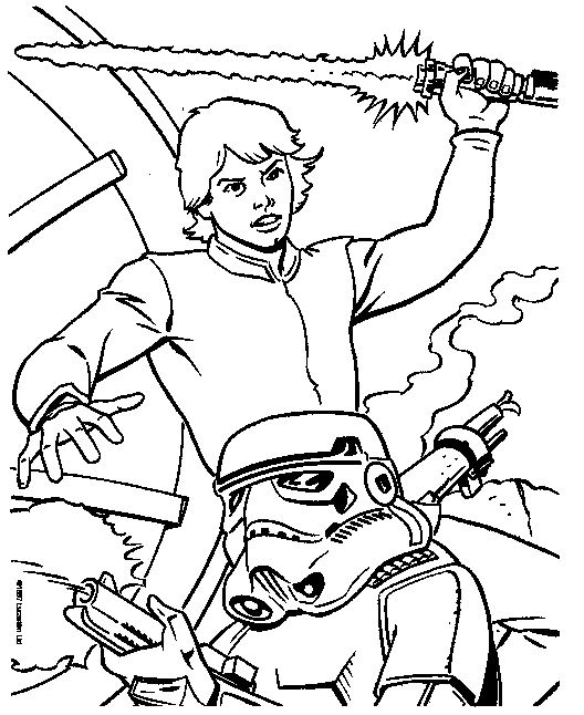 Coloriage de personnages emblématiques de Star Wars en pleine action