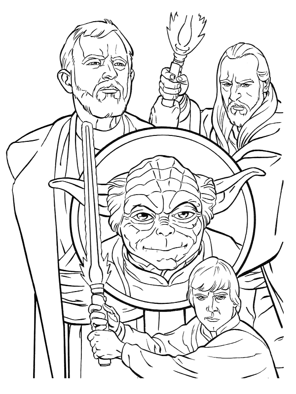 Un coloriage de la bataille épique entre des Jedi et des Sith