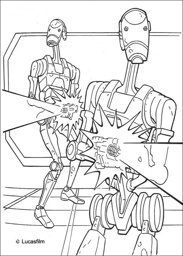 Dessin à colorier de personnages de Star Wars dans un vaisseau spatial
