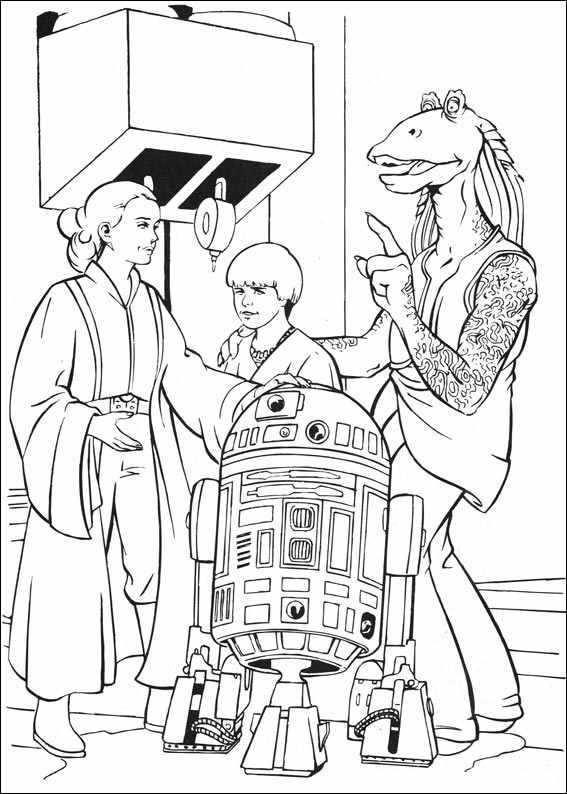 Coloriage de Darth Vader et un vaisseau spatial dans un décor intergalactique