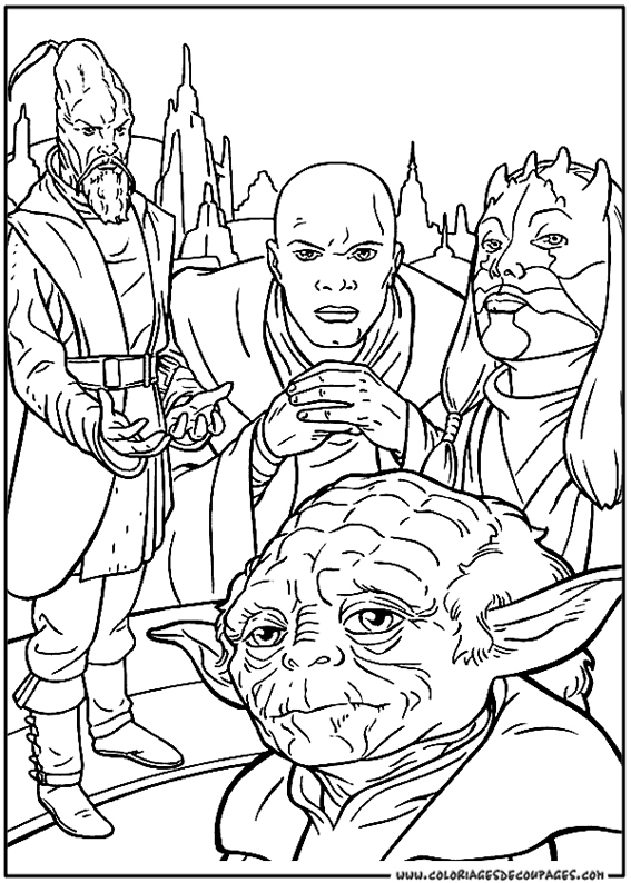 Coloriage de personnages emblématiques de Star Wars dans un combat épique