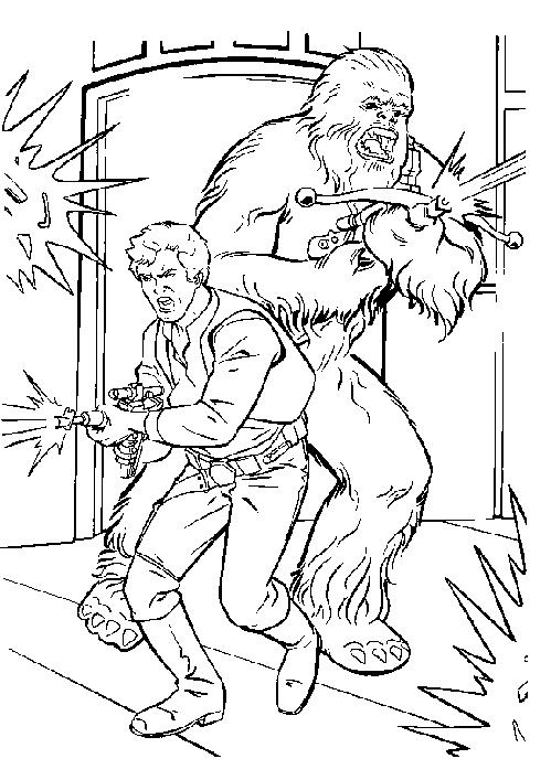 Un coloriage représentant un duel au sabre laser entre deux personnages emblématiques de Star Wars