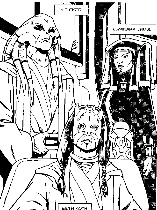 Coloriage de personnages emblématiques de Star Wars en pleine action
