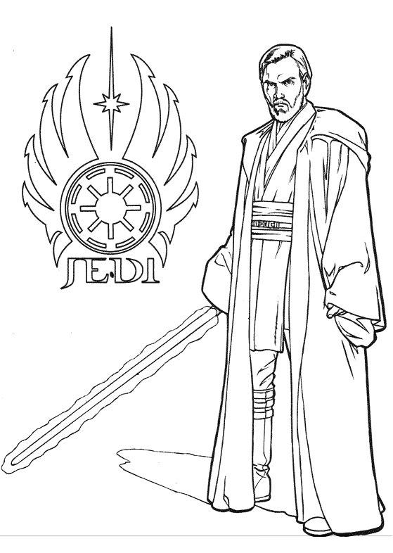 Coloriage de Darth Vader brandissant son sabre laser dans l’espace