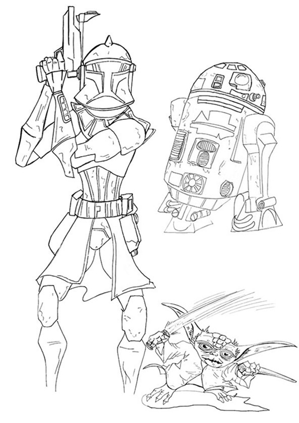 Coloriage de personnages emblématiques de Star Wars dans un duel épique