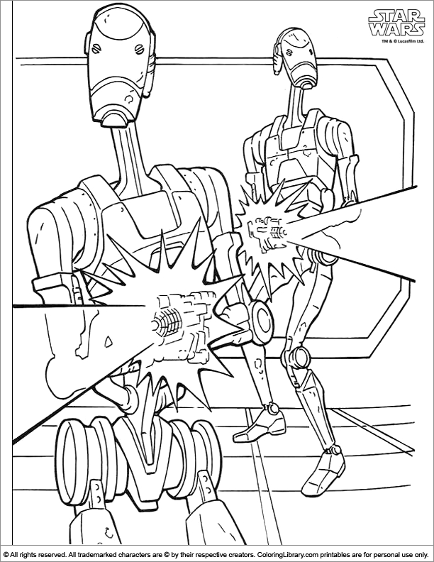 Coloriage de personnages emblématiques de Star Wars dans une scène de bataille