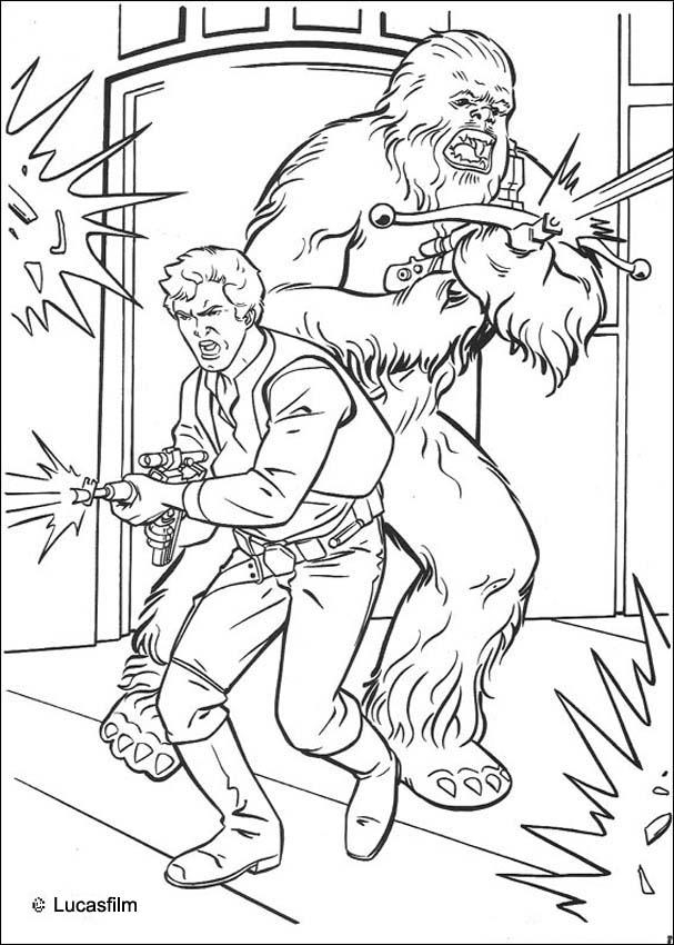 Scène de combat entre un Jedi et un Sith dans un décor galactique