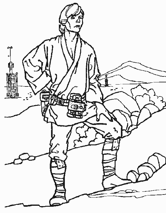 Coloriage de Darth Vader brandissant son sabre laser sur fond spatial