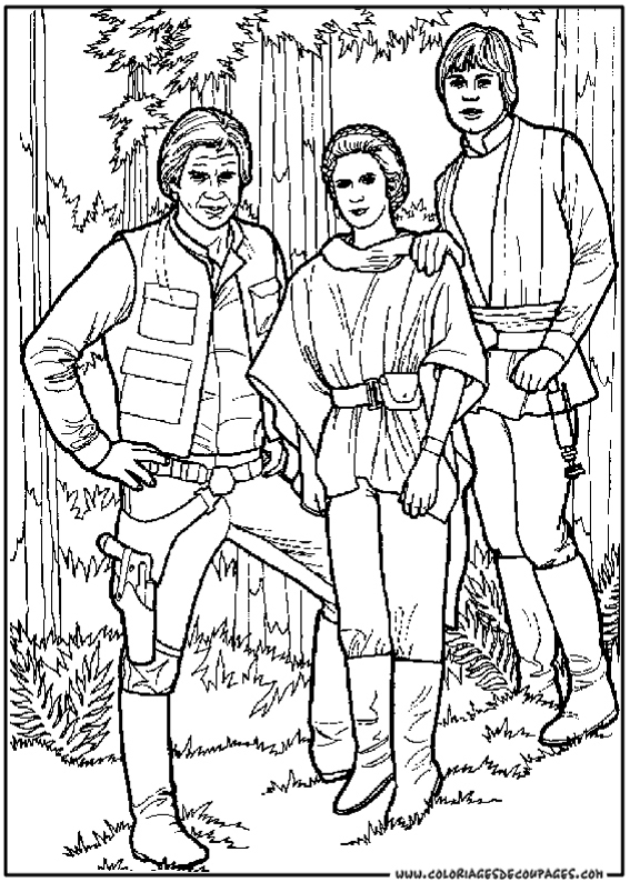 Coloriage de personnages emblématiques de Star Wars en pleine action