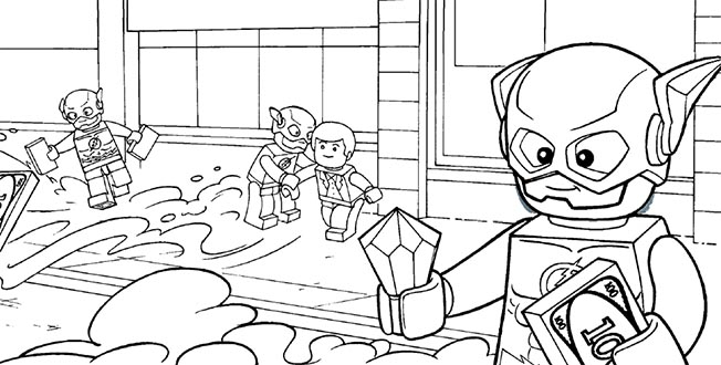 Coloriage d'un super-héros de DC Comics en action avec un décor urbain