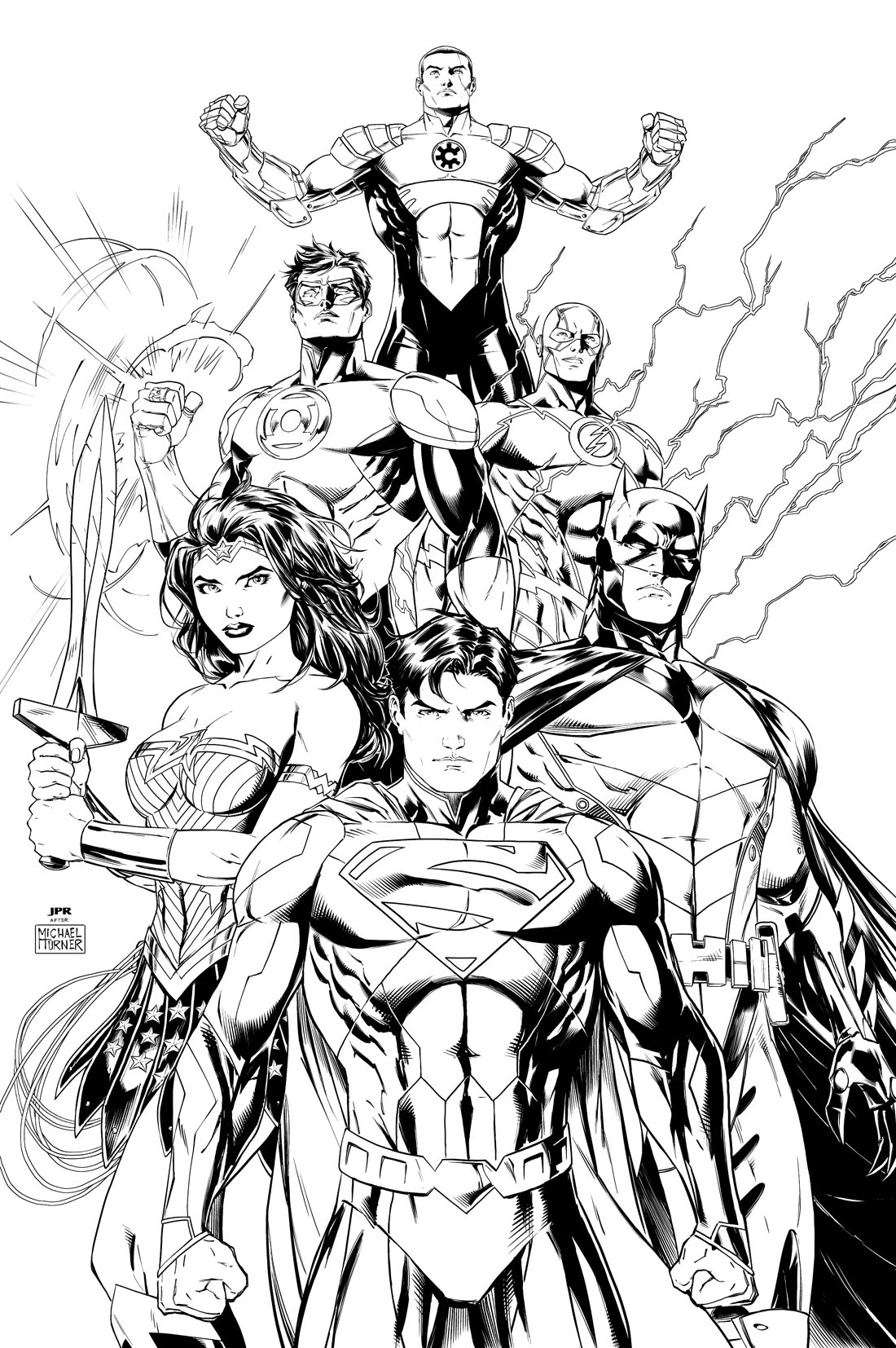 Super-héros DC Comics en pleine action sur un fond dynamique