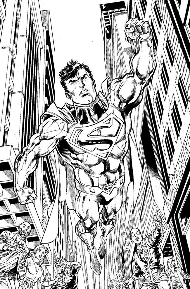 Super-héros DC Comics en pleine action avec un décor dynamique