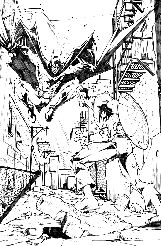 Super-héros DC Comics en pleine action avec des éléments de décor urbain