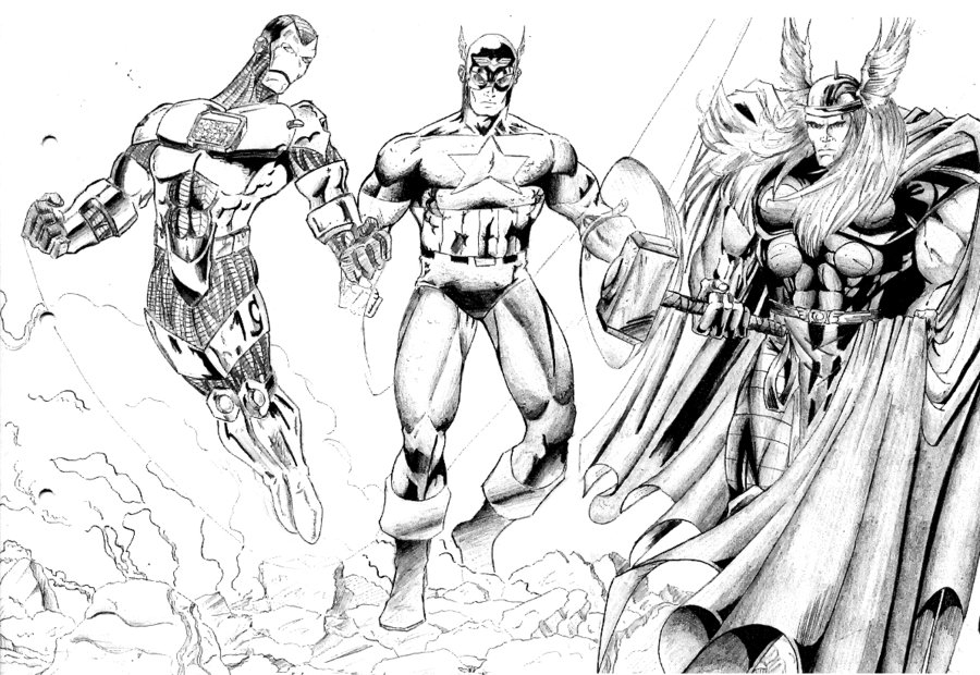 Super-héros Marvel en pleine action avec un décor héroïque