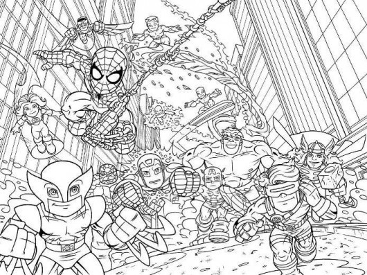 Super-héros Marvel en pleine action dans un décor urbain