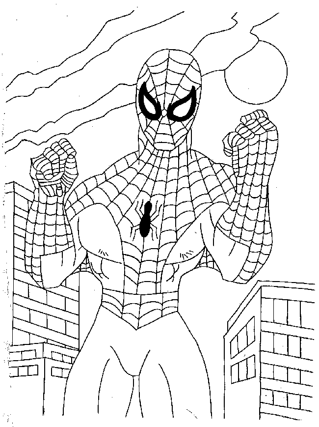 Coloriage de super-héros Marvel en pleine action dans un décor dynamique