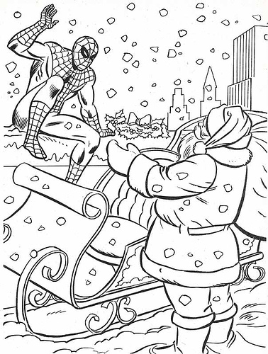 Coloriage de super-héros Marvel en pleine action dans un décor dynamique