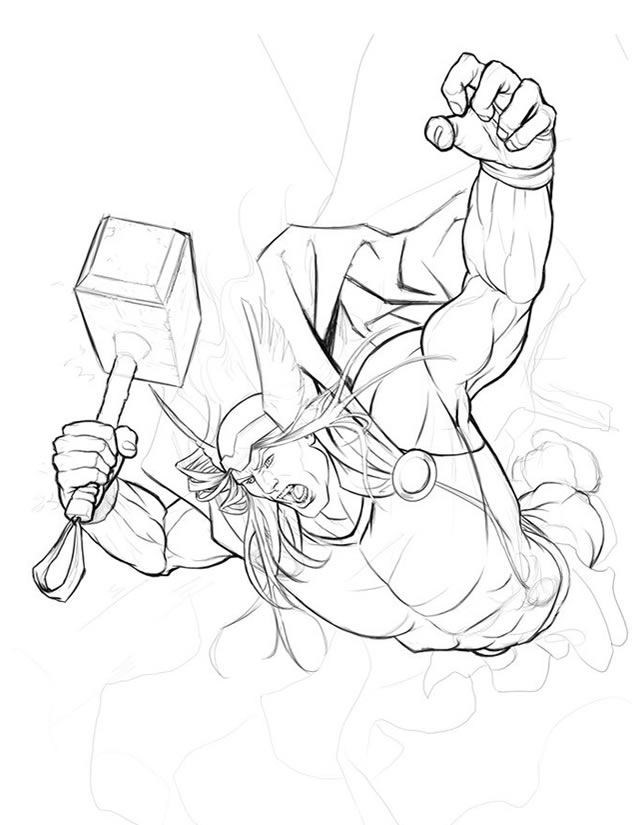 Coloriage d'un super héros Marvel en pleine action