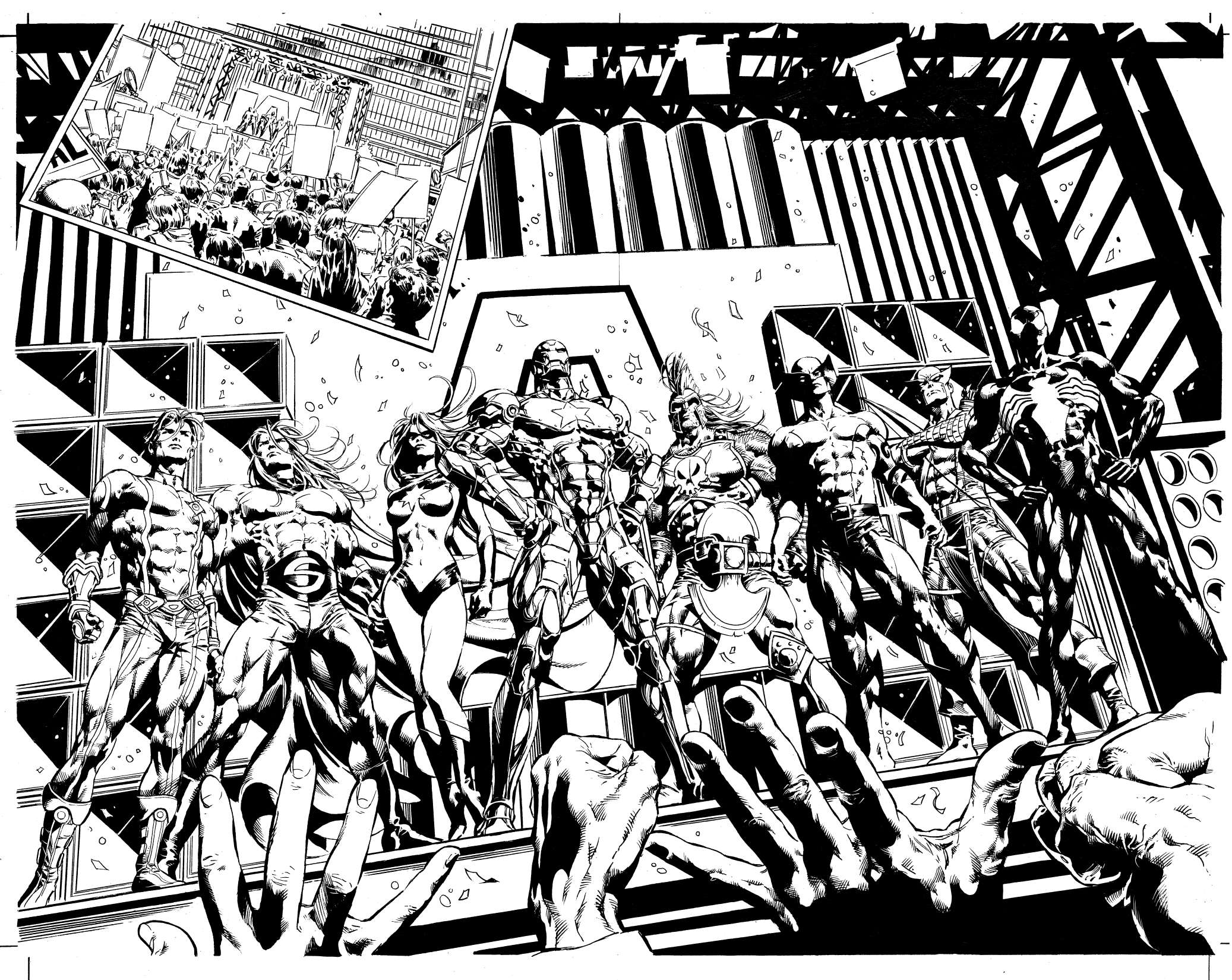 Super-héros Marvel en pleine action dans un décor urbain