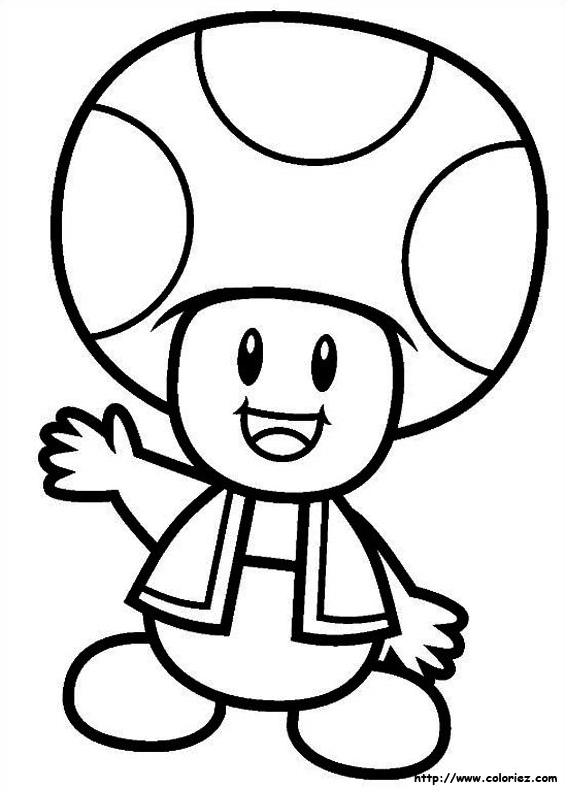 Coloriage de Mario sautant avec un champignon dans un paysage coloré