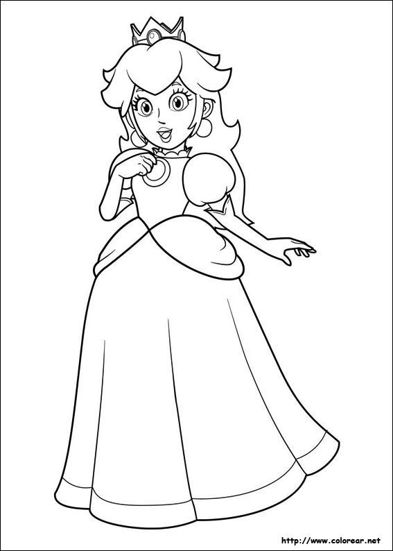 Coloriage de Mario sautant avec un champignon dans un décor de jeu vidéo