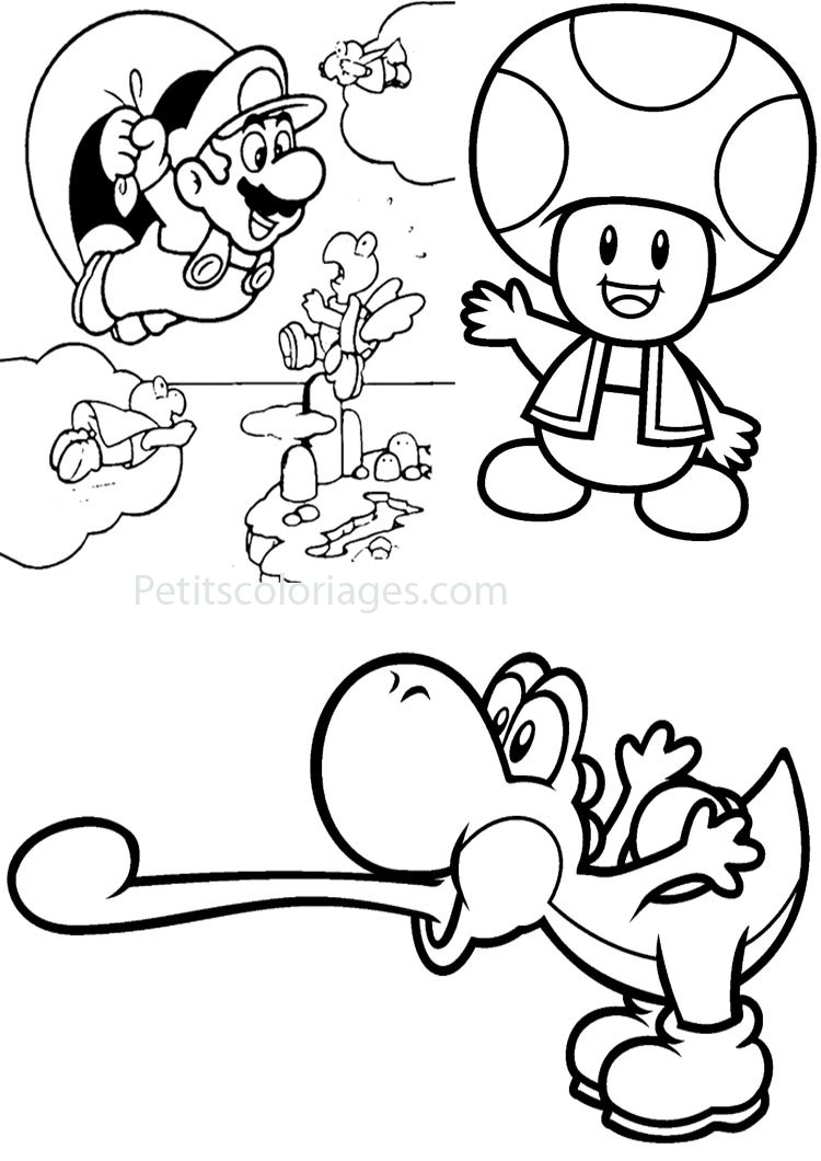 Coloriage de Mario sautant sur un bloc de question dans un décor de jeu vidéo