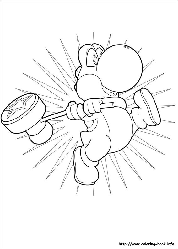 Coloriage de Mario sautant avec un décor de champignon