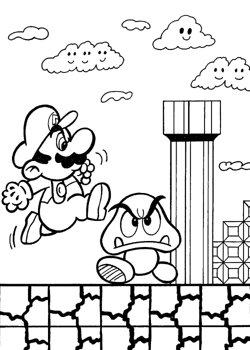 Super Mario en pleine aventure sur un fond de paysages colorés