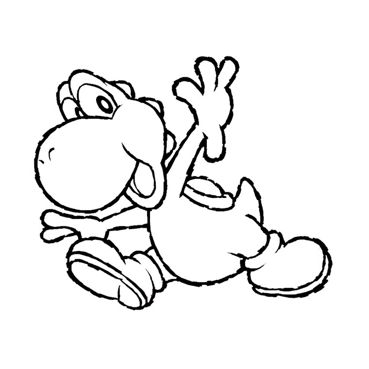 Coloriage de Mario sautant avec une pièce dans un décor de plateforme