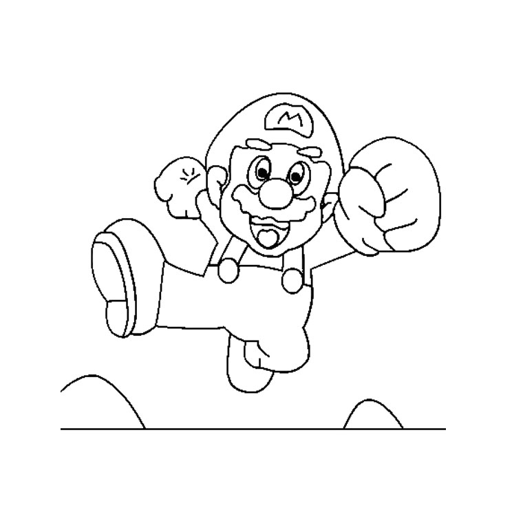 Super Mario sautant au-dessus d'une plateforme avec un décor de jeux vidéo