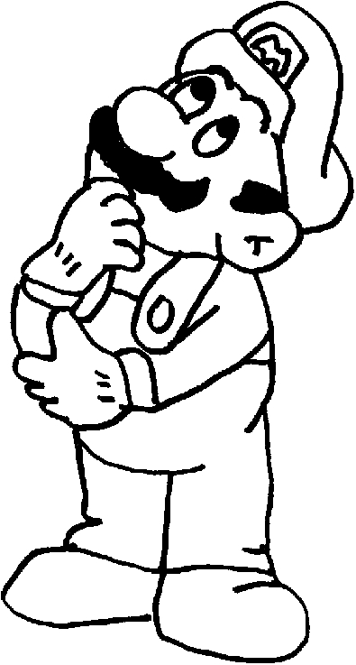 Coloriage de Mario sautant sur un bloc dans un décor de plateforme