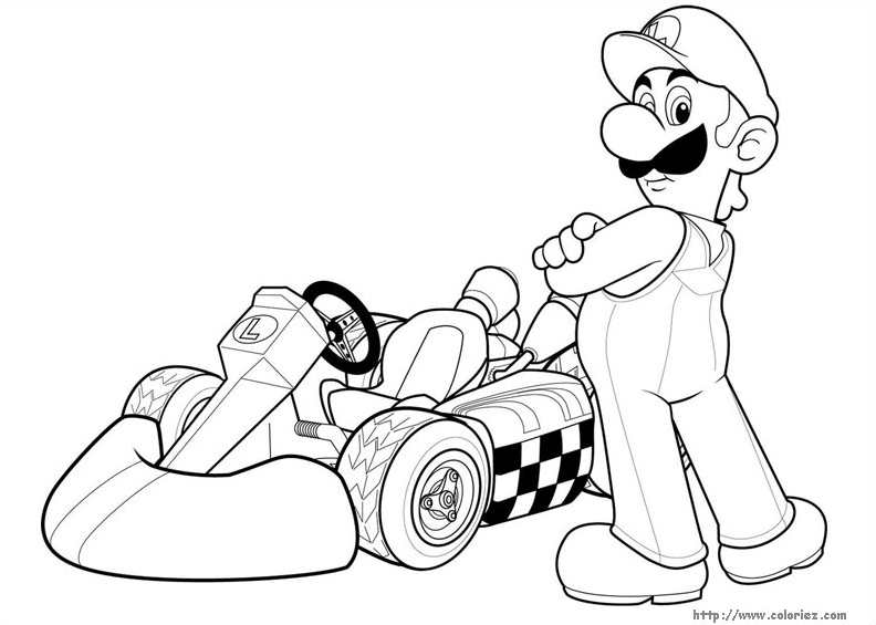 Coloriage de Mario sautant avec un champignon dans un décor de jeu vidéo