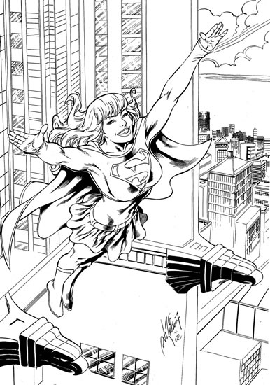 Supergirl en pleine action dans un ciel dynamique