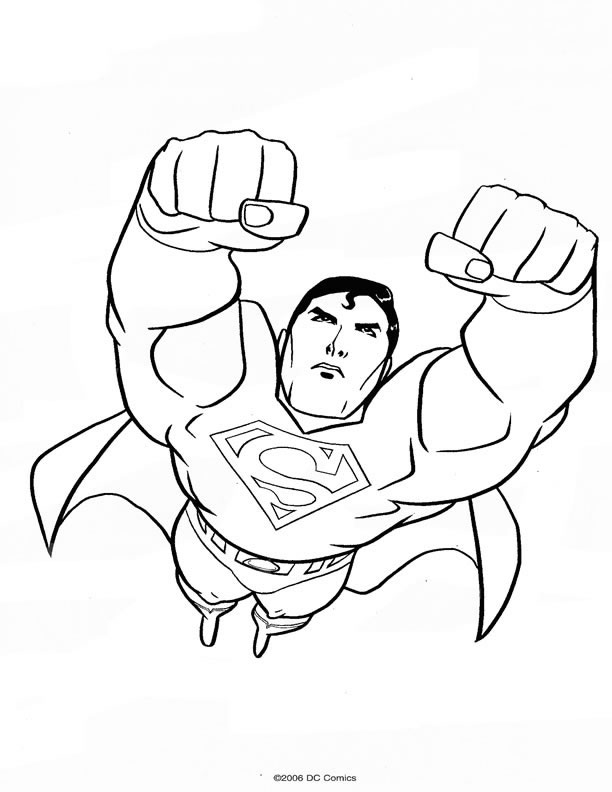 Coloriage de Superman en pleine action dans un décor urbain