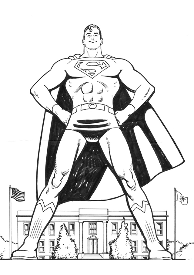 Superman en plein vol au-dessus d'une ville dynamique