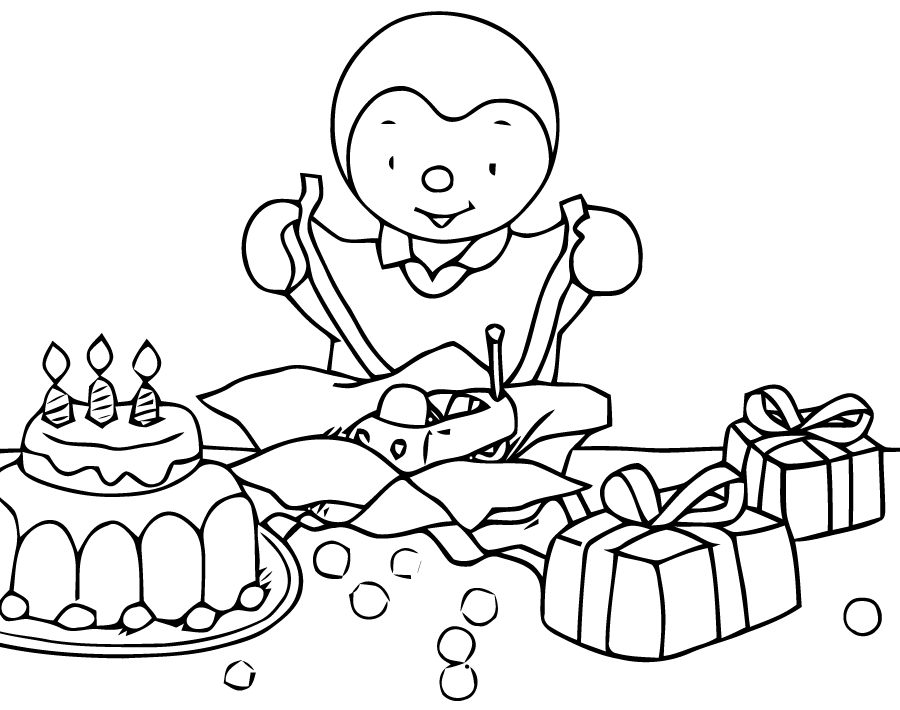 Coloriage de T'choupi et Doudou jouant dans un parc