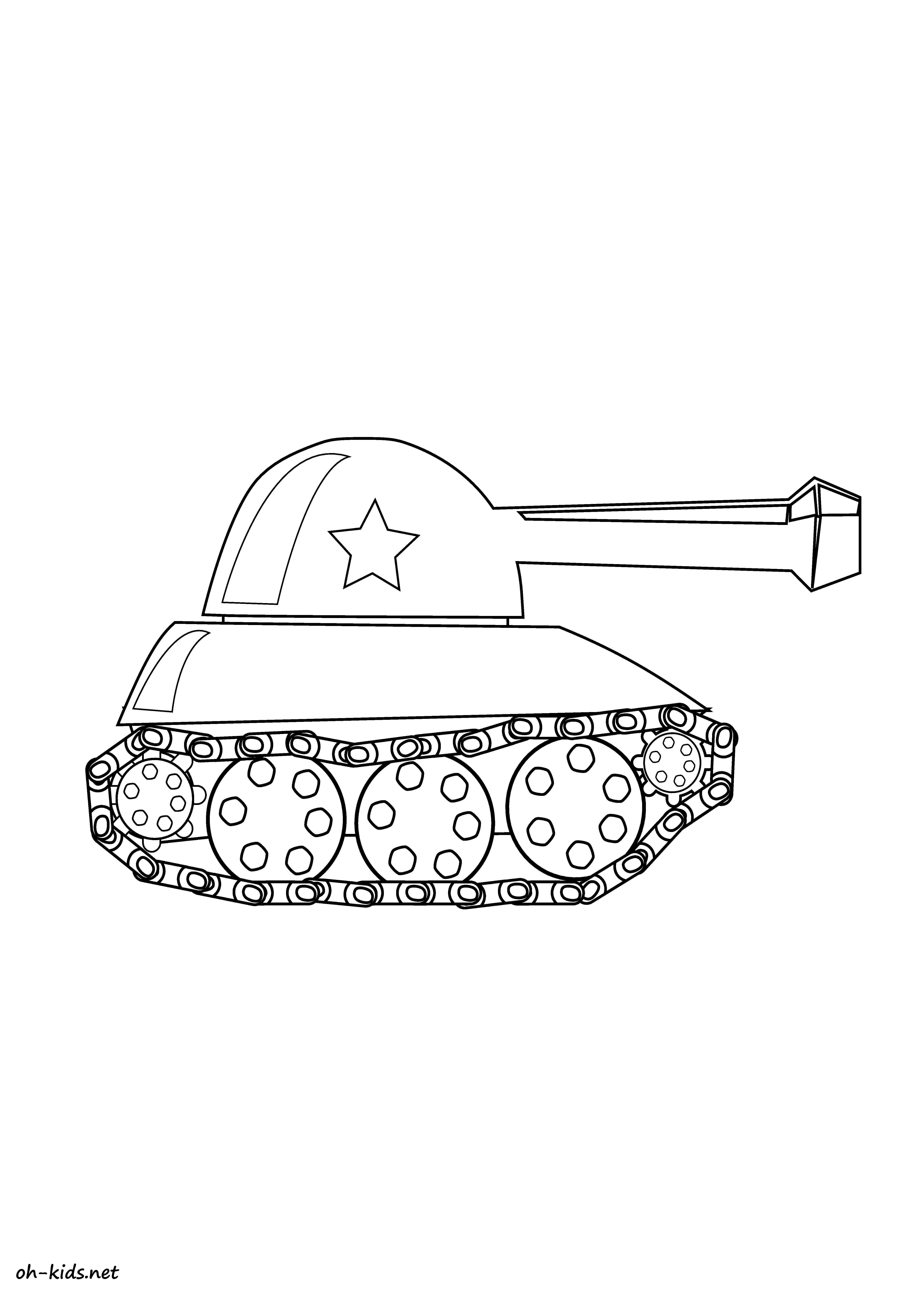 Coloriage d'un tank militaire sur un terrain de bataille
