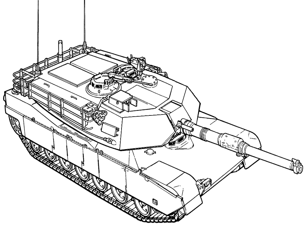 Coloriage d'un tank militaire sur un fond simple