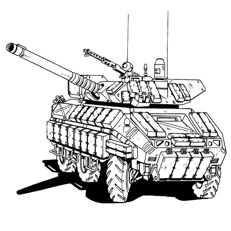 Coloriage d'un tank militaire sur un fond simple