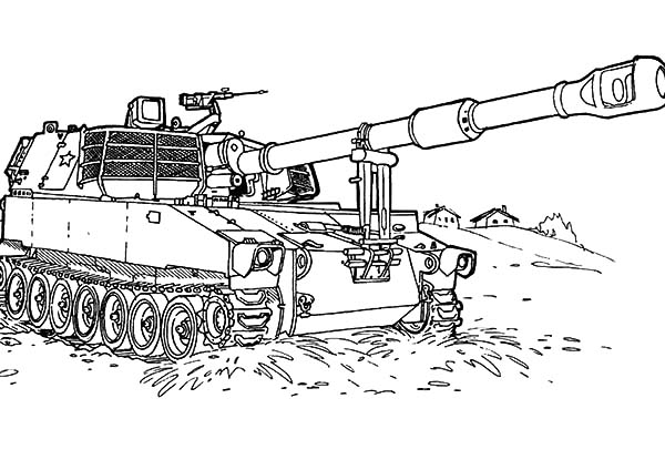 Coloriage d'un tank militaire sur un terrain de bataille