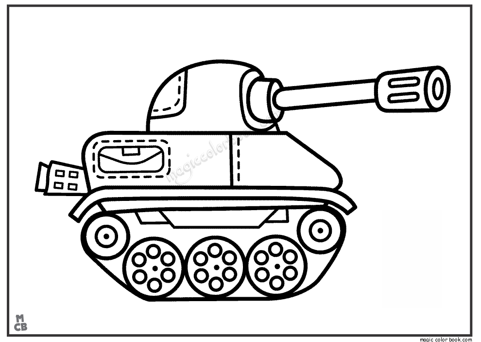 Coloriage d'un tank militaire sur un fond simple
