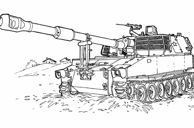 Coloriage d'un tank militaire sur un terrain de bataille