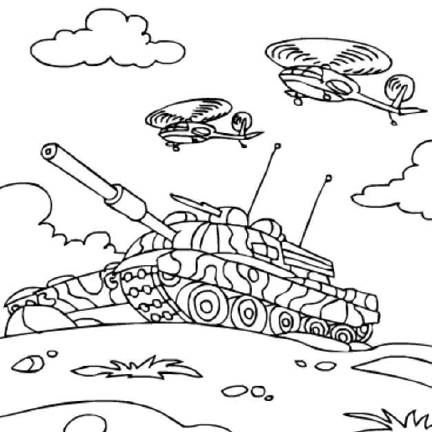 Coloriage d'un tank militaire sur une surface plane