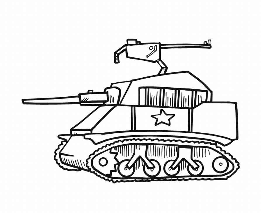 Coloriage d'un char d'assaut en pleine action sur un terrain